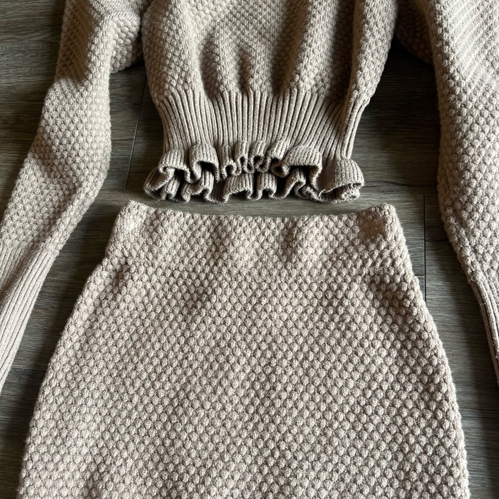 Express Tan Knit Two-Piece Set Top and Skirt - Picture 3 of 6